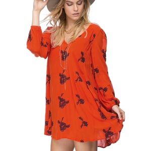 Free People Orange Floral Swing Dress